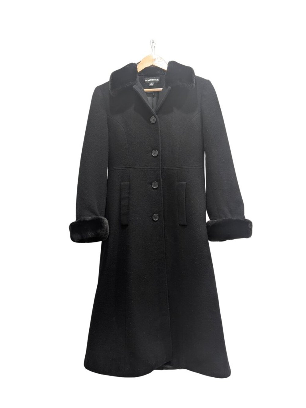 Donnybrook Black Wool Faux Fur Trim Coat Petite 2P - Picture 4 of 11